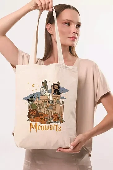 Çınar Bez Çanta Kanvas Meowarts Baskılı Bez Çanta