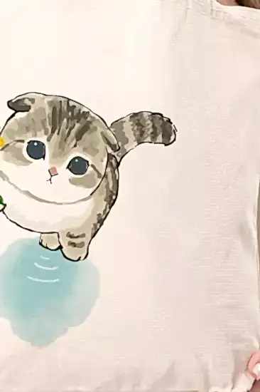 Çınar Bez Çanta Kanvas Ayçiçekli Kedi Bez Çanta