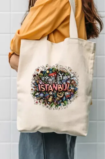 Çınar Bez Çanta Istanbul Baskılı Kanvas Bez Çanta