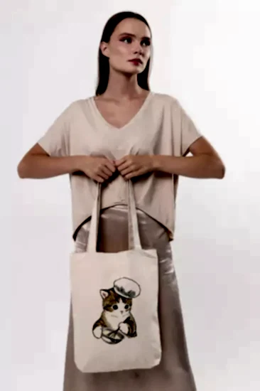 Çınar Bez Çanta Kanvas Pastacı Kedi Bez Çanta