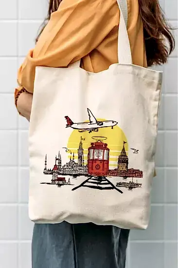 Çınar Bez Çanta Istanbul Taksim Baskılı Kanvas Bez Çanta
