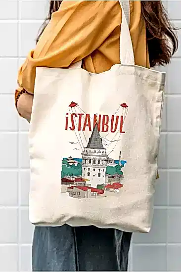 Çınar Bez Çanta Kanvas Uzaylı Galata Baskılı Bez Çanta