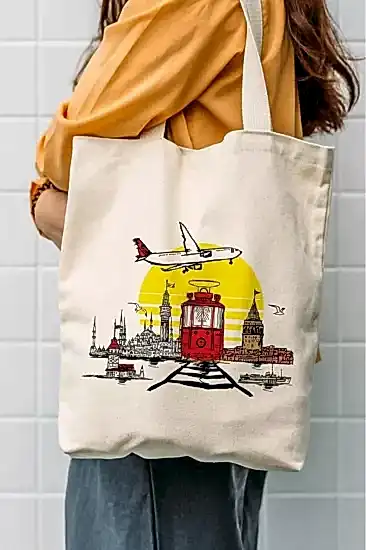 Çınar Bez Çanta Istanbul Taksim Baskılı Kanvas Bez Çanta