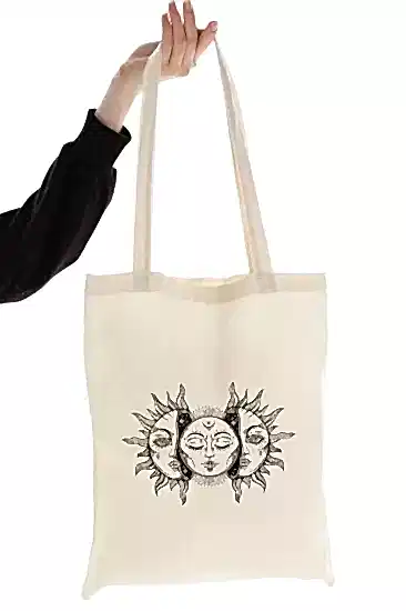 Çınar Bez Çanta Vintage Güneş Ve Ay Baskılı Ham Bez Çanta