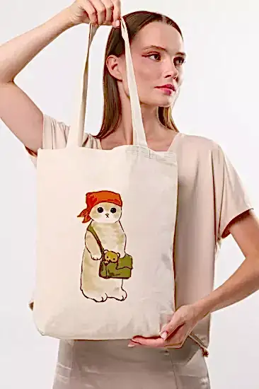 Çınar Bez Çanta Kanvas Çantalı Kedi Bez Çanta