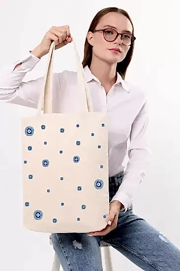 Çınar Bez Çanta Kanvas Minik Nazar Boncukları Baskılı Bez Çanta